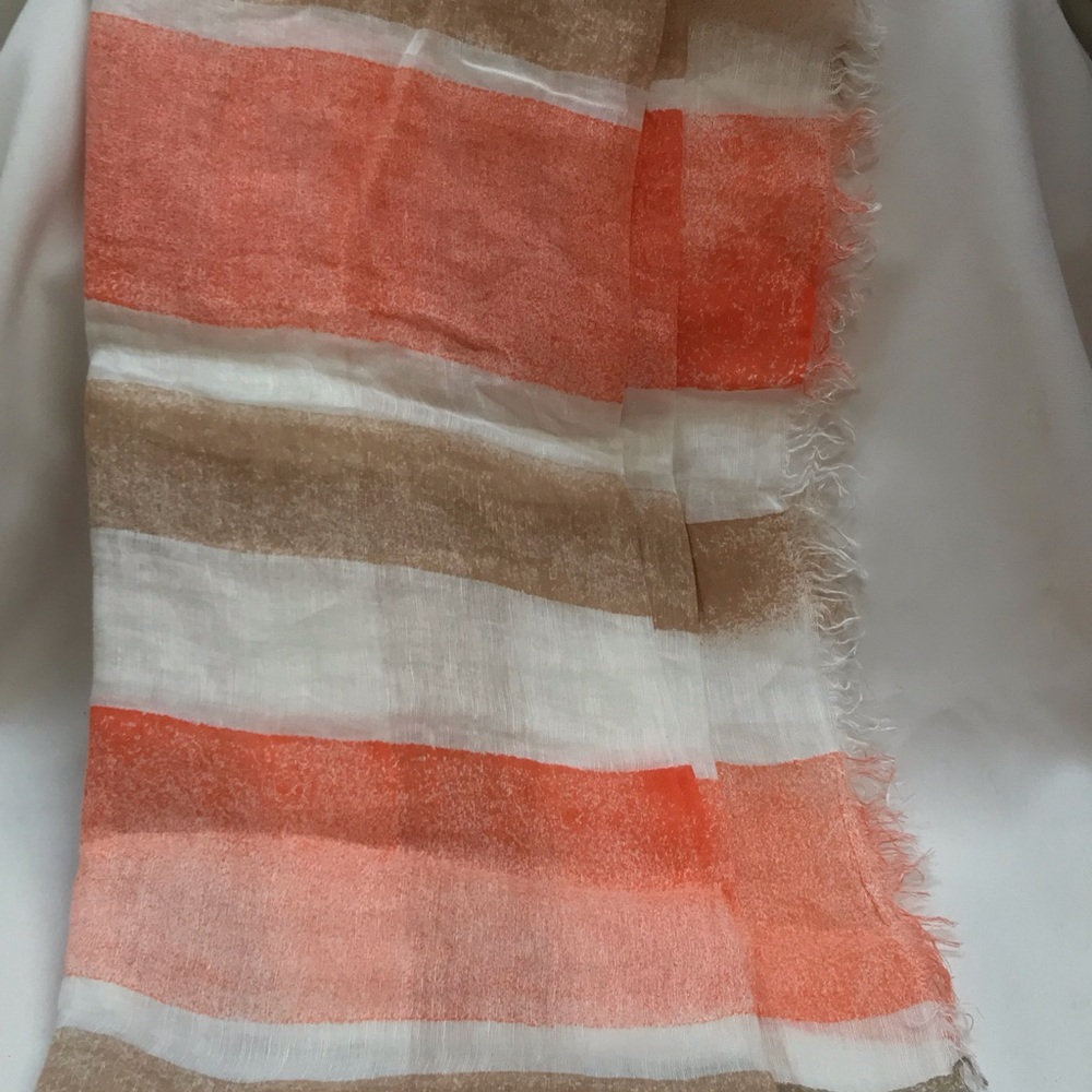 MM LaFLEUR SCARF - Peach/beige plaid  linen/ modal/ silk scarf